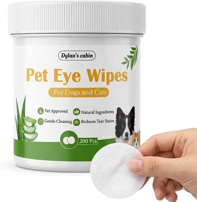 Main image of Dog Eye Wipes, 200 Count, Alcohol-Free, pH-Balanced | Soft round pads wipe away tear stains, discharge and crust, gentle daily eye care for cats and dogs