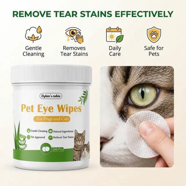 Alt view image 2 of 7 - Dog Eye Wipes, 200 Count, Alcohol-Free, pH-Balanced | Soft round pads wipe away tear stains, discharge and crust, gentle daily eye care for cats and dogs
