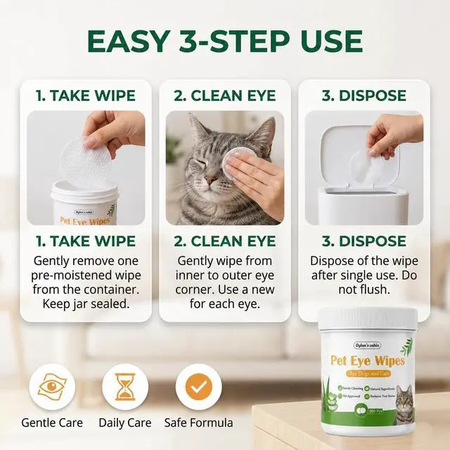 Alt view image 6 of 7 - Dog Eye Wipes, 200 Count, Alcohol-Free, pH-Balanced | Soft round pads wipe away tear stains, discharge and crust, gentle daily eye care for cats and dogs