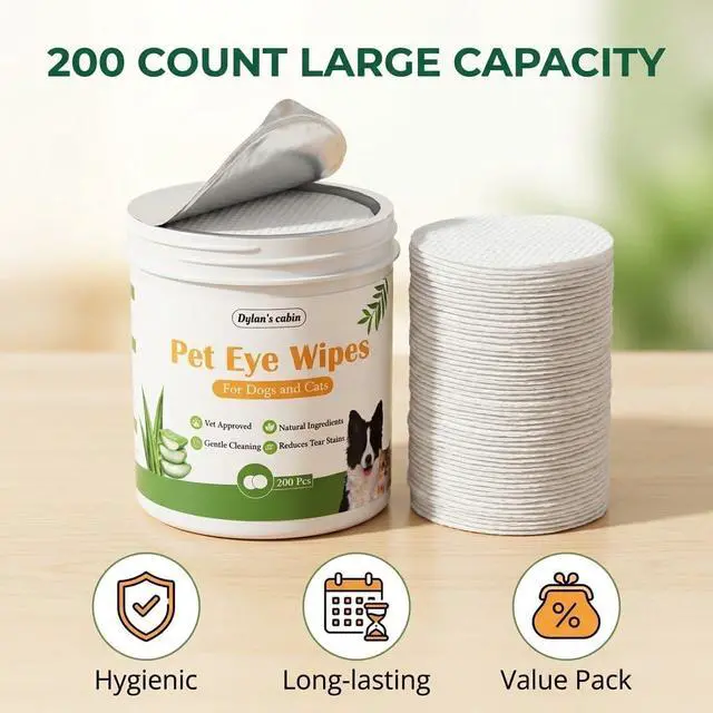 Alt view image 4 of 7 - Dog Eye Wipes, 200 Count, Alcohol-Free, pH-Balanced | Soft round pads wipe away tear stains, discharge and crust, gentle daily eye care for cats and dogs