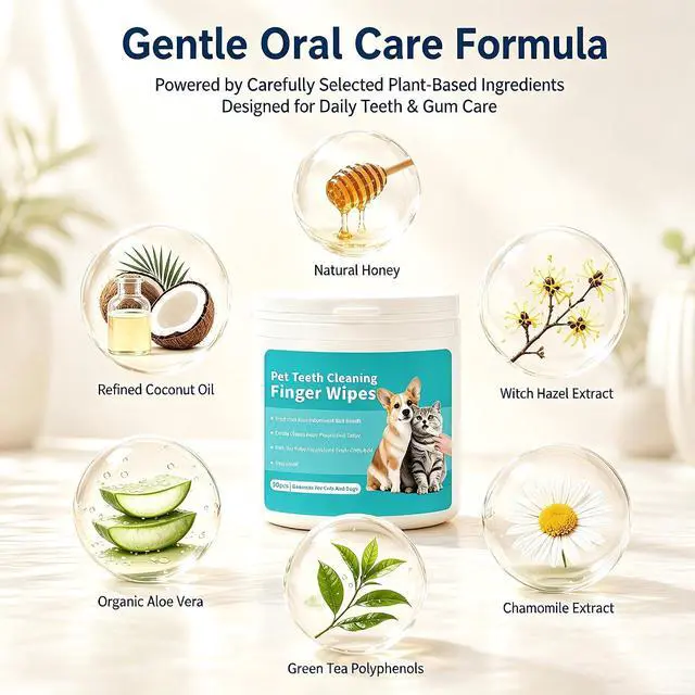 Alt view image 4 of 7 - Pet Teeth Cleaning Finger Wipes for Dogs & Cats, Gentle Daily Oral Care Dental Wipes Helps Reduce Plaque Tartar & Freshens Breath, Dog Toothbrush Alternative for Puppies, Kittens & All Breeds,50 Count