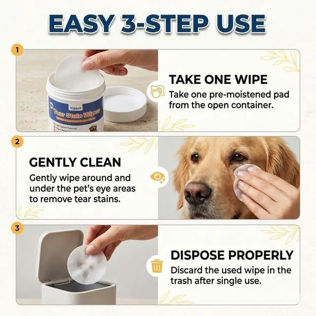 Alt view image 6 of 7 - Dog Eye Wipes, 200 Count, Soft Round Tear Stain Pads | Alcohol-free pads gently clean tear residue, discharge and crust around sensitive eye areas
