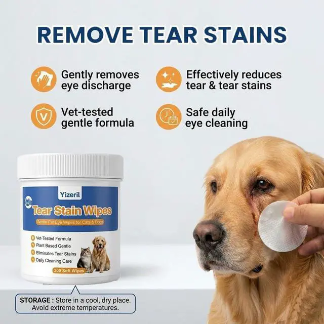 Alt view image 7 of 7 - Dog Eye Wipes, 200 Count, Soft Round Tear Stain Pads | Alcohol-free pads gently clean tear residue, discharge and crust around sensitive eye areas