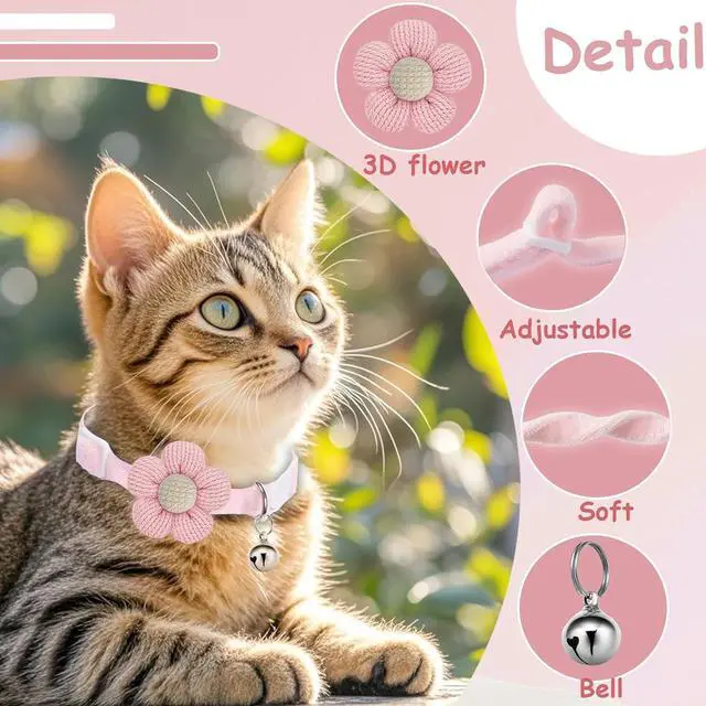 Alt view image 2 of 7 - Breakaway Cat Collars with Bells, Kitten Collar for Girl Boy Adjustable Safety Kitty Collars for Cats Puppy and Small Pets (Pink)
