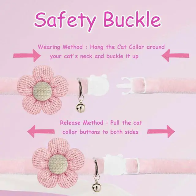 Alt view image 3 of 7 - Breakaway Cat Collars with Bells, Kitten Collar for Girl Boy Adjustable Safety Kitty Collars for Cats Puppy and Small Pets (Pink)