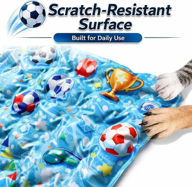Alt view image 5 of 7 - Dog Cooling Mat, Water-Activated Gel Ice Pad for Dogs&Cats, Self-Cooling Mat Soccer Fan Dog Gifts, Waterproof Wipe-Clean, Soccer-Themed Summer Beds for Outdoor&Indoor Medium/Small Pets