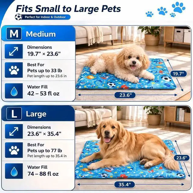Alt view image 4 of 7 - Dog Cooling Mat, Water-Activated Gel Ice Pad for Dogs&Cats, Self-Cooling Mat Soccer Fan Dog Gifts, Waterproof Wipe-Clean, Soccer-Themed Summer Beds for Outdoor&Indoor Medium/Small Pets