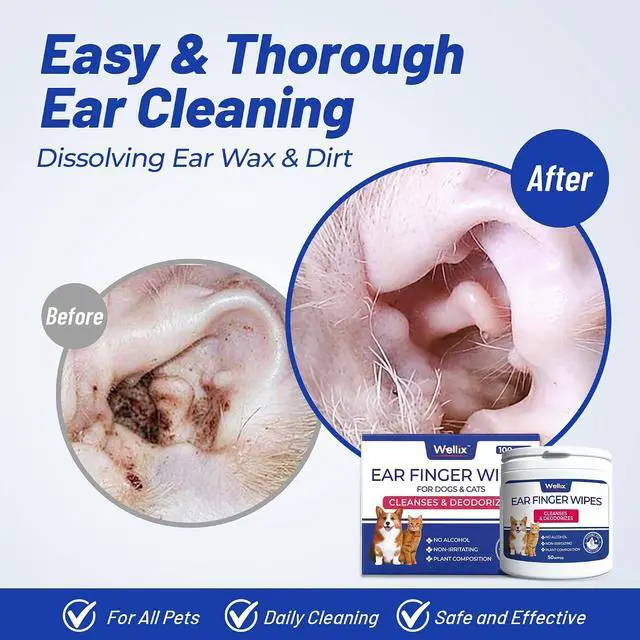 Alt view image 3 of 6 - Pet Ear Cleaner Wipes for Dogs & Cats, Perfect Finger Fit, 100 Count | Herbal Formula with Chamomile & Honeysuckle | Ear Cleaner Finger Wipe in Resealable Canister | Soothes Itchy Ears