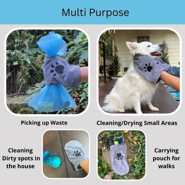 Alt view image 7 of 7 - Microfiber Pet Towel Mitts - Paw Cleaning and Drying Mitts/Gloves for Dogs and Cats (Gray, Standard - 2 Pack)