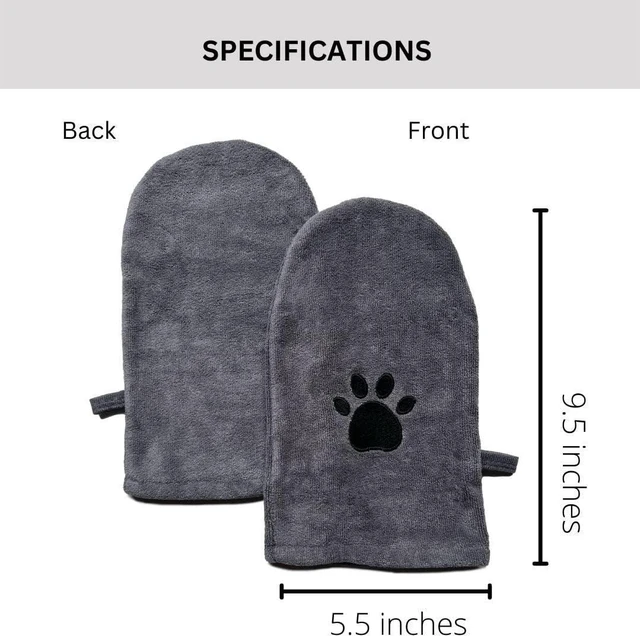 Alt view image 3 of 7 - Microfiber Pet Towel Mitts - Paw Cleaning and Drying Mitts/Gloves for Dogs and Cats (Gray, Standard - 2 Pack)
