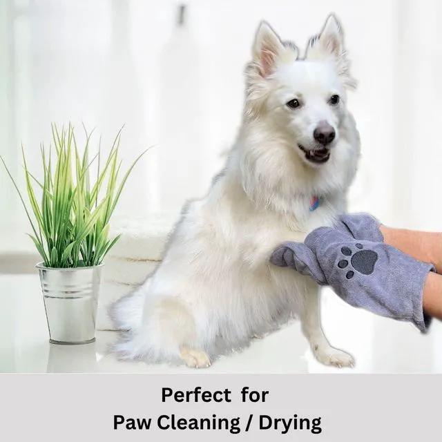 Alt view image 6 of 7 - Microfiber Pet Towel Mitts - Paw Cleaning and Drying Mitts/Gloves for Dogs and Cats (Gray, Standard - 2 Pack)