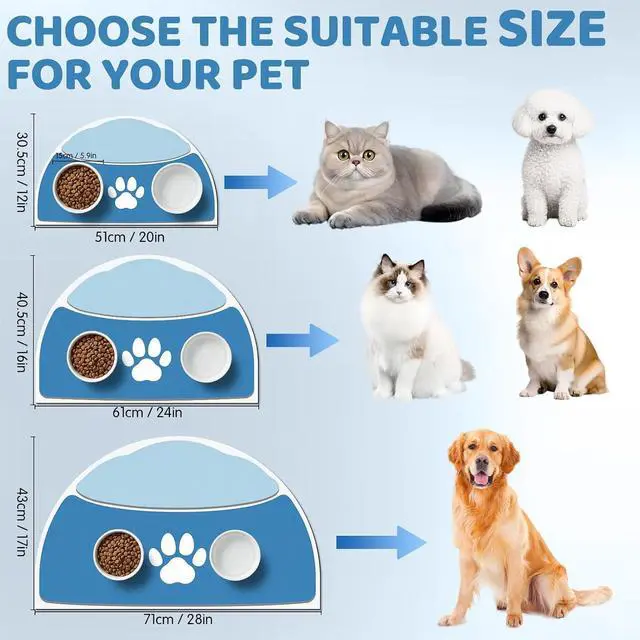 Alt view image 3 of 6 - Dog Feeding Mat, 20''x12'' Absorbent Small Pet Food Mat, Wipe Clean Pet Placemats for Food and Water, Non-Slip Rubber Mat for Dog Bowls, Fit with Single Normal Dogs Bowls, Blue