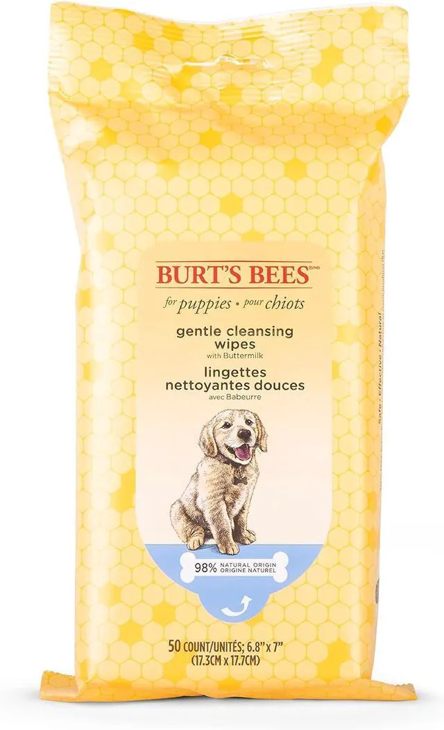 Main image of Burts Bees for Pets Gentle Cleansing Puppy Wipes, Buttermilk, 50 Count | Buttermilk formula, hypoallergenic, 98% natural origin, gentle cleansing and conditioning