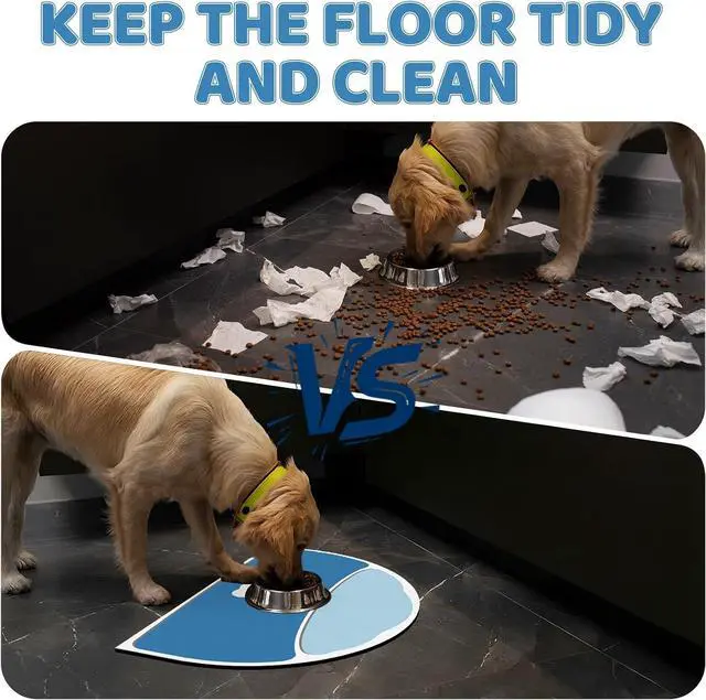Alt view image 5 of 6 - Dog Feeding Mat, 20''x12'' Absorbent Small Pet Food Mat, Wipe Clean Pet Placemats for Food and Water, Non-Slip Rubber Mat for Dog Bowls, Fit with Single Normal Dogs Bowls, Blue