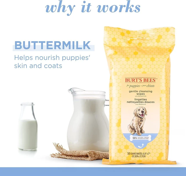 Alt view image 2 of 7 - Burts Bees for Pets Gentle Cleansing Puppy Wipes, Buttermilk, 50 Count | Buttermilk formula, hypoallergenic, 98% natural origin, gentle cleansing and conditioning