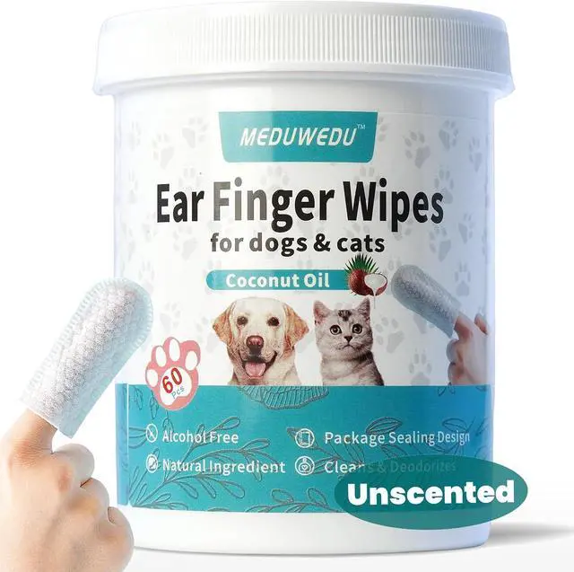 Main image of Ear Cleaner Finger Wipes 60 Counts, Dog Ear Cleaner, Grooming Kit Care for Dogs and Cats, Soft & Easy Otic Cleaning Pads, Remove Wax, Dirt & Stop Smelly, Itchy, Non-Irritating, Unscented