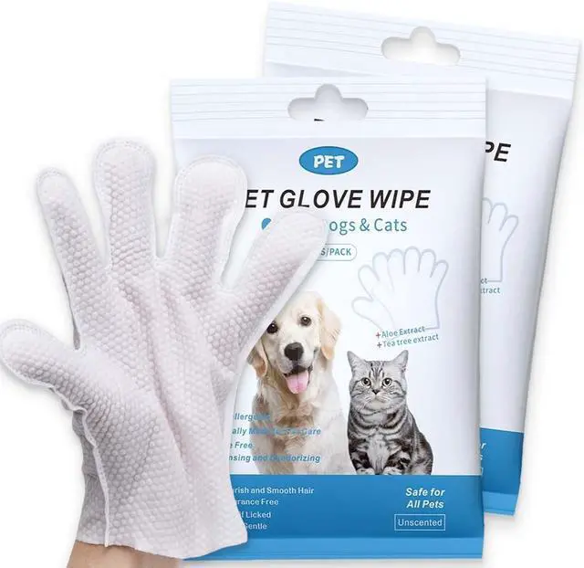 Main image of Dog and Cat Cleaning Gloves, Cleaning and Deodorizing Grooming Gloves, Dog and Cat Fur Face, Ears, Eyes, Paws Cleaner, Pet Grooming Wipes, Nourishing Fur, for Daily Care and Travel, No Rinse (12 Pcs)