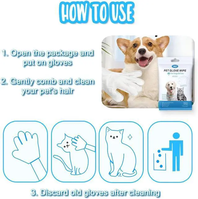 Alt view image 2 of 6 - Dog and Cat Cleaning Gloves, Cleaning and Deodorizing Grooming Gloves, Dog and Cat Fur Face, Ears, Eyes, Paws Cleaner, Pet Grooming Wipes, Nourishing Fur, for Daily Care and Travel, No Rinse (12 Pcs)