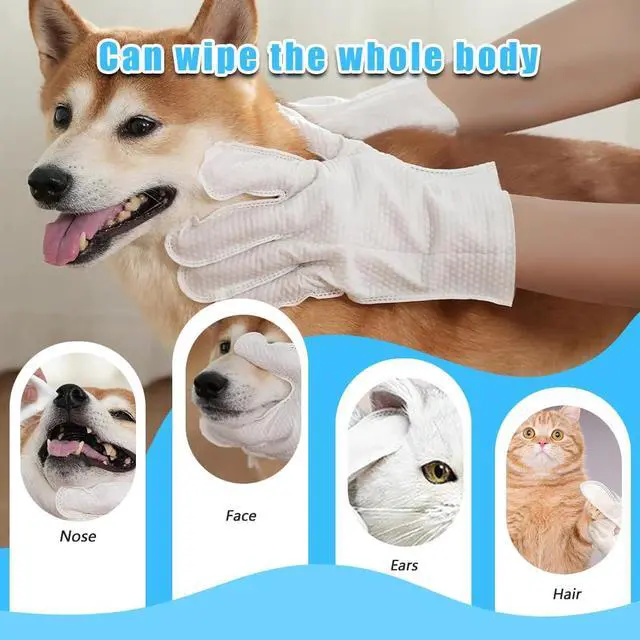 Alt view image 3 of 6 - Dog and Cat Cleaning Gloves, Cleaning and Deodorizing Grooming Gloves, Dog and Cat Fur Face, Ears, Eyes, Paws Cleaner, Pet Grooming Wipes, Nourishing Fur, for Daily Care and Travel, No Rinse (12 Pcs)