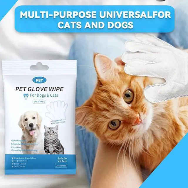 Alt view image 5 of 6 - Dog and Cat Cleaning Gloves, Cleaning and Deodorizing Grooming Gloves, Dog and Cat Fur Face, Ears, Eyes, Paws Cleaner, Pet Grooming Wipes, Nourishing Fur, for Daily Care and Travel, No Rinse (12 Pcs)