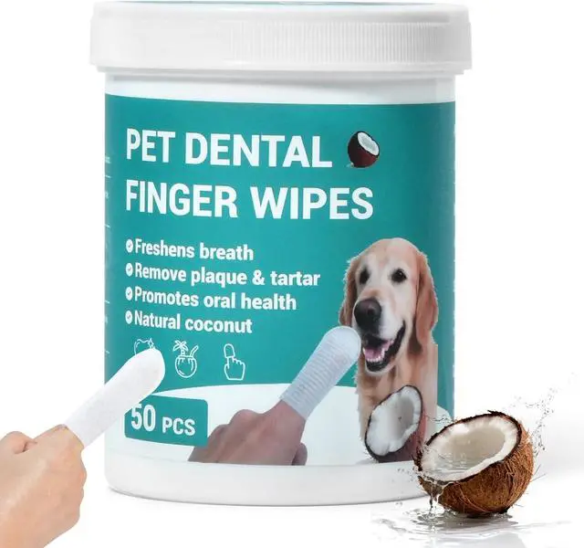 Main image of Teeth Cleaning Wipes for Dogs & Cats, Natural Formula Dog Finger Toothbrush Wipes Remove Plaque & Tartar Buildup, No-Rinse Disposable Dog Dental Care Finger Wipes(50 PCS)