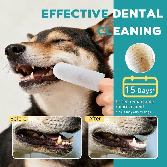 Alt view image 4 of 6 - Teeth Cleaning Wipes for Dogs & Cats, Natural Formula Dog Finger Toothbrush Wipes Remove Plaque & Tartar Buildup, No-Rinse Disposable Dog Dental Care Finger Wipes(50 PCS)