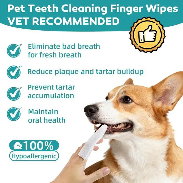 Alt view image 2 of 6 - Teeth Cleaning Wipes for Dogs & Cats, Natural Formula Dog Finger Toothbrush Wipes Remove Plaque & Tartar Buildup, No-Rinse Disposable Dog Dental Care Finger Wipes(50 PCS)