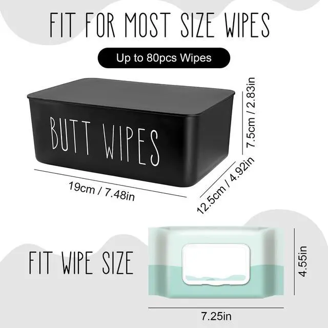 Alt view image 2 of 6 - Baby Wipes Dispenser 7.48" L x 4.52" W x 2.75" H (19x11.5x7cm) | Flushable Wipes Container for Bathroom, Diaper Wipe Holder, Black
