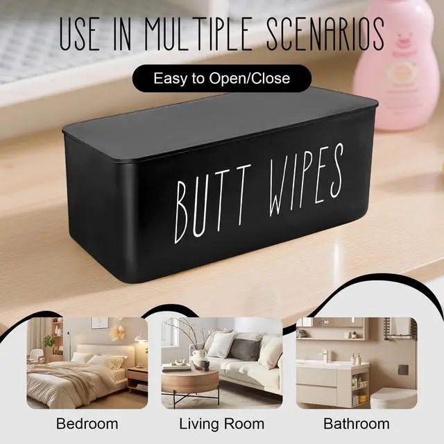 Alt view image 4 of 6 - Baby Wipes Dispenser 7.48" L x 4.52" W x 2.75" H (19x11.5x7cm) | Flushable Wipes Container for Bathroom, Diaper Wipe Holder, Black