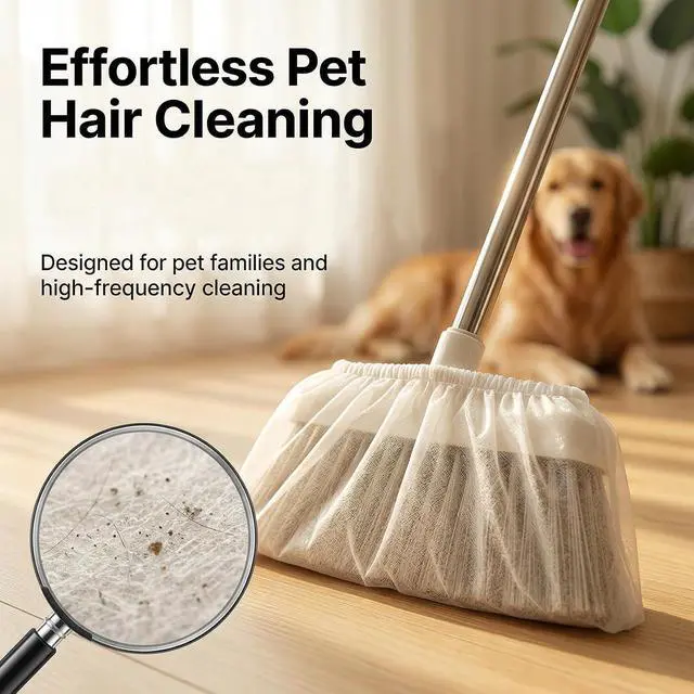 Alt view image 2 of 7 - 100PC Disposable Broom Cover Dust Wipes | Non-Woven Floor Cleaning Covers with Double Elastic Fit for Pet Hair Removal Broom, Sweep Mop, Household Cleaning Tools