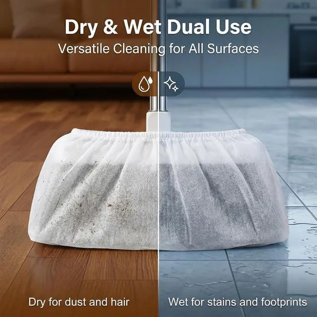 Alt view image 3 of 7 - 100PC Disposable Broom Cover Dust Wipes | Non-Woven Floor Cleaning Covers with Double Elastic Fit for Pet Hair Removal Broom, Sweep Mop, Household Cleaning Tools