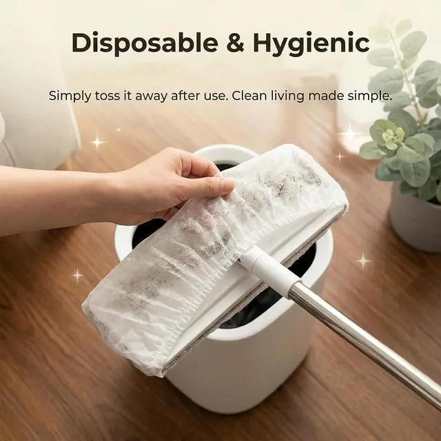 Alt view image 4 of 7 - 100PC Disposable Broom Cover Dust Wipes | Non-Woven Floor Cleaning Covers with Double Elastic Fit for Pet Hair Removal Broom, Sweep Mop, Household Cleaning Tools