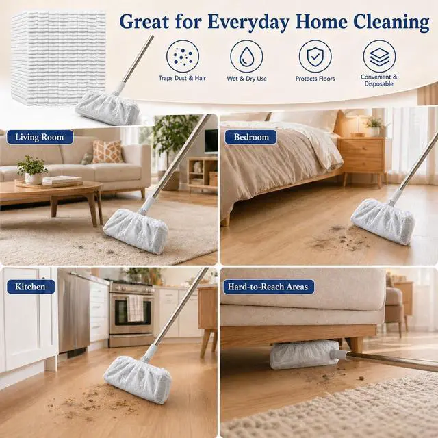 Alt view image 6 of 7 - 100PC Disposable Broom Cover Dust Wipes | Non-Woven Floor Cleaning Covers with Double Elastic Fit for Pet Hair Removal Broom, Sweep Mop, Household Cleaning Tools