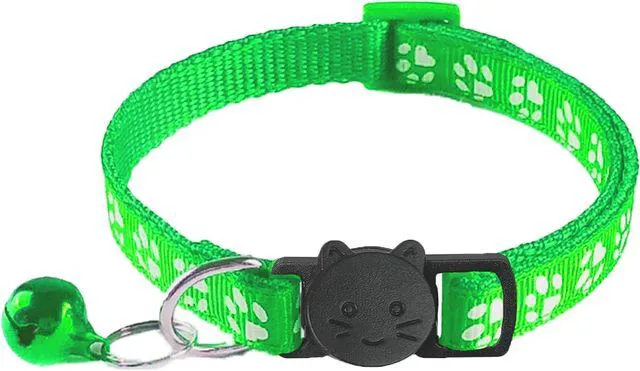 Alt view image 3 of 5 - 2 Pack Breakaway Cat Collars with Bells, Reflective Design and Claw Print Design, Safety Buckle Kitten Collars Adjustable from 7.5 to 12.5 Inches (Green)