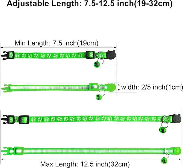 Alt view image 2 of 5 - 2 Pack Breakaway Cat Collars with Bells, Reflective Design and Claw Print Design, Safety Buckle Kitten Collars Adjustable from 7.5 to 12.5 Inches (Green)