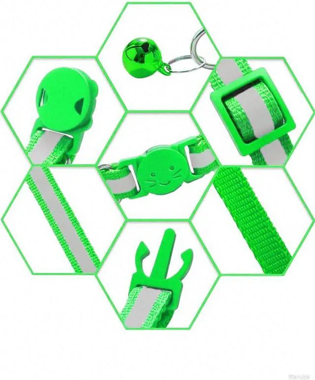 Alt view image 5 of 5 - 2 Pack Breakaway Cat Collars with Bells, Reflective Design and Claw Print Design, Safety Buckle Kitten Collars Adjustable from 7.5 to 12.5 Inches (Green)