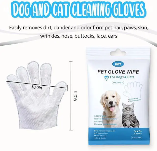 Alt view image 4 of 6 - Dog and Cat Cleaning Gloves, Cleaning and Deodorizing Grooming Gloves, Dog and Cat Fur Face, Ears, Eyes, Paws Cleaner, Pet Grooming Wipes, Nourishing Fur, for Daily Care and Travel, No Rinse (12 Pcs)