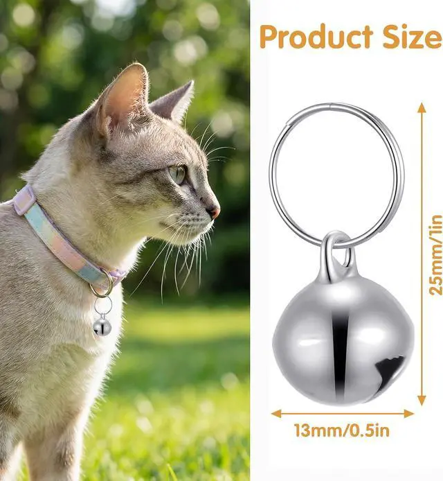 Alt view image 2 of 7 - 6 Pcs Bell for Cat Collar, Stainless Steel Small Pet Bells Small Bell for Cat Collar Jingle Bells for Pets Collars Charm, Anti-Lost Training, 1/2-Inch, Silver
