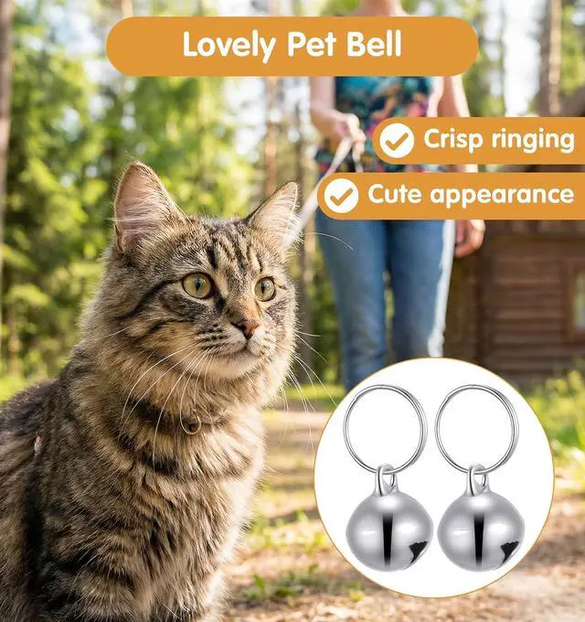 Alt view image 6 of 7 - 6 Pcs Bell for Cat Collar, Stainless Steel Small Pet Bells Small Bell for Cat Collar Jingle Bells for Pets Collars Charm, Anti-Lost Training, 1/2-Inch, Silver