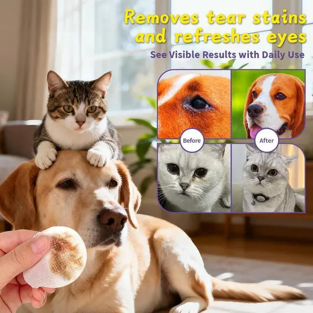 Alt view image 2 of 7 - Eye Wipes for Dogs & Cats, Gentle Tear Stain Remover, 120 Count