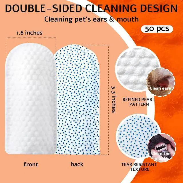 Alt view image 2 of 7 - Dog Dental Wipes and Dog Teeth Cleaning Wipes, Puppy Tooth Brushing Kit Alternative for Dental Wipes for Dogs Teeth and Cat Tooth Brush Use, Non Woven Lick Safe No Rinse, 50 Count