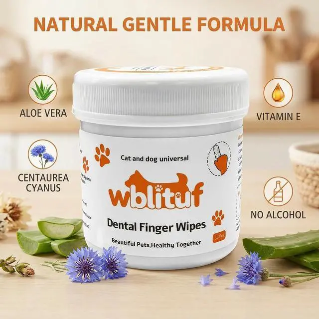 Alt view image 4 of 7 - Dog Dental Wipes and Dog Teeth Cleaning Wipes, Puppy Tooth Brushing Kit Alternative for Dental Wipes for Dogs Teeth and Cat Tooth Brush Use, Non Woven Lick Safe No Rinse, 50 Count