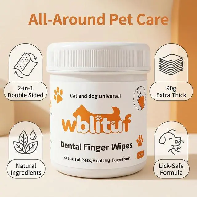 Alt view image 6 of 7 - Dog Dental Wipes and Dog Teeth Cleaning Wipes, Puppy Tooth Brushing Kit Alternative for Dental Wipes for Dogs Teeth and Cat Tooth Brush Use, Non Woven Lick Safe No Rinse, 50 Count