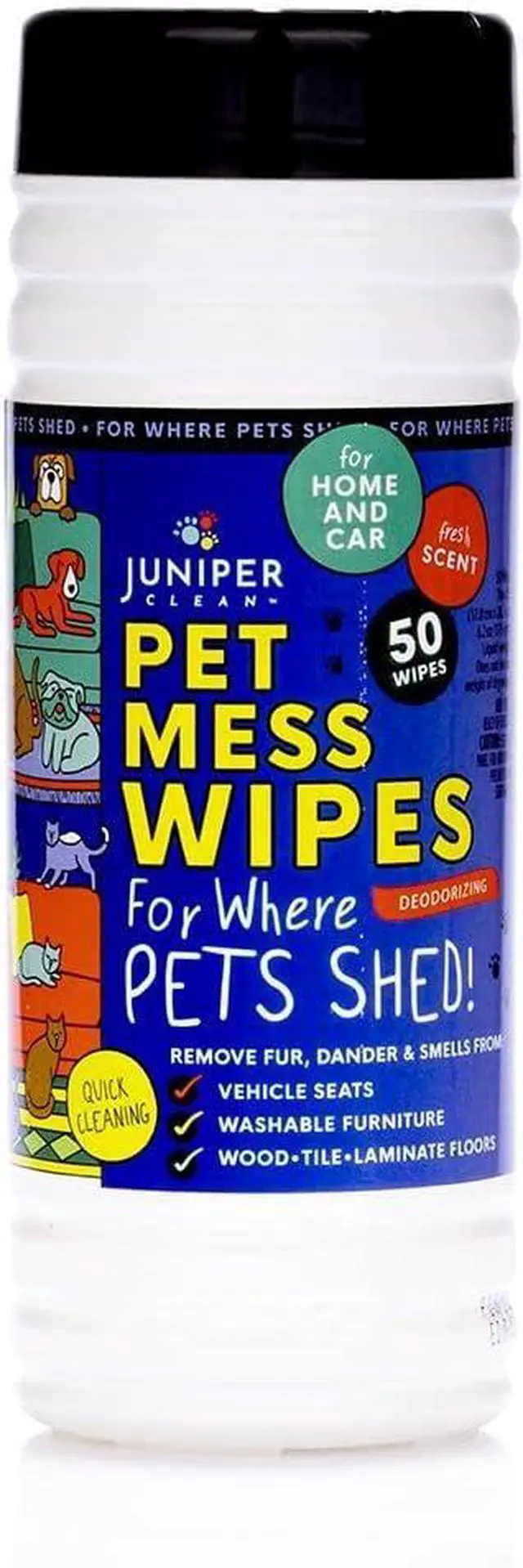 Main image of Pet Mess Wipes for Pets Cleansing, Wipes for Dogs and PuppiesRemove Fur, Dander, Smells from Vehicle Seats, Washable Furniture, Wood, Tile, and Laminate Floors, 50 Count (Pack of 1)