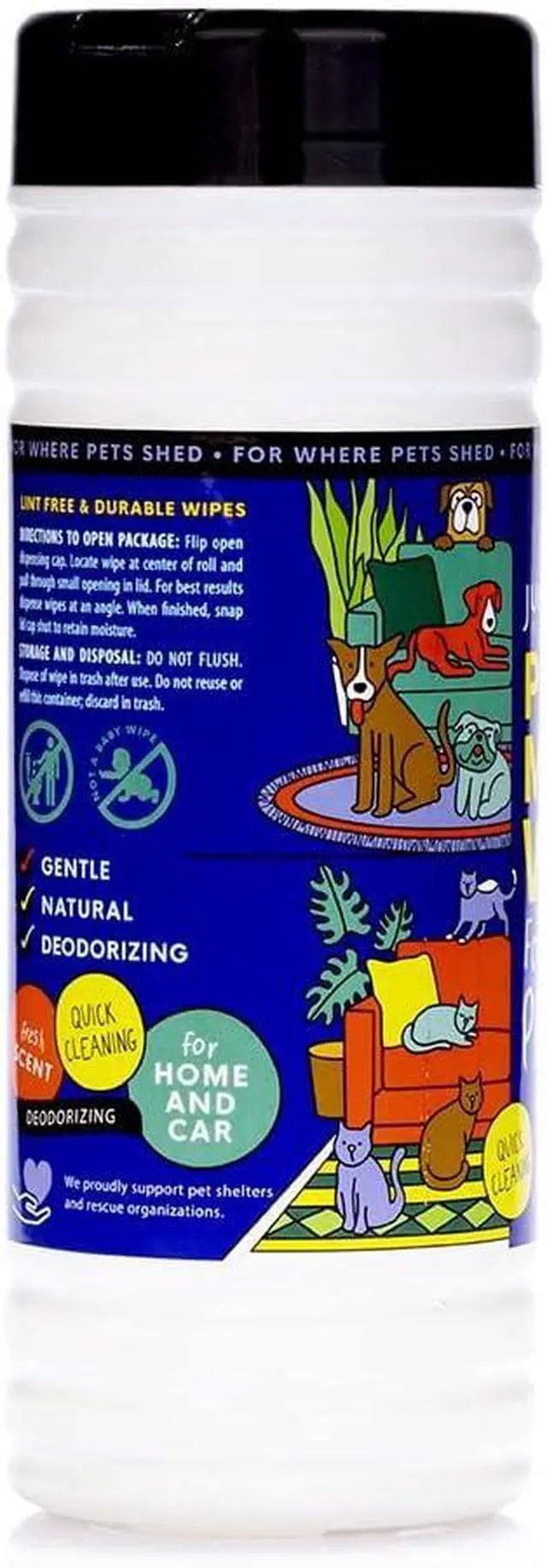 Alt view image 2 of 6 - Pet Mess Wipes for Pets Cleansing, Wipes for Dogs and PuppiesRemove Fur, Dander, Smells from Vehicle Seats, Washable Furniture, Wood, Tile, and Laminate Floors, 50 Count (Pack of 1)