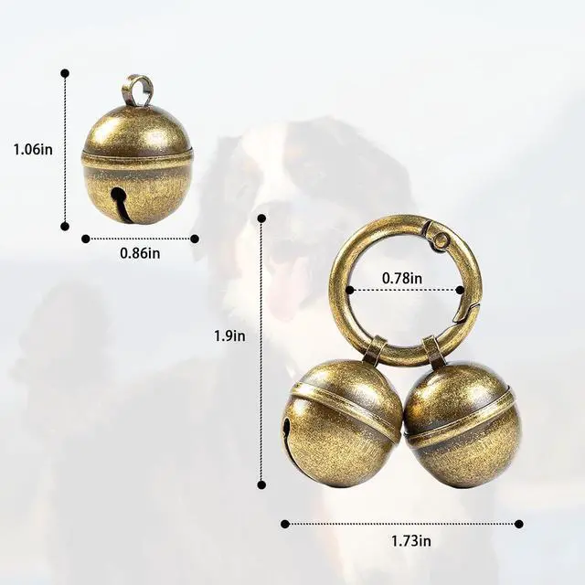 Alt view image 2 of 7 - Loud Dog Collar Bells, Durable Pet Bells Tracker for Large Dogs, 4 Copper ells and 2 Leather Button Strap for Outdoor Safety, Pet Tracking, Hiking, Walking