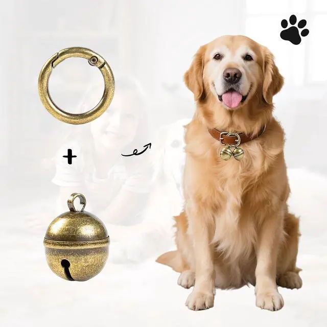Alt view image 3 of 7 - Loud Dog Collar Bells, Durable Pet Bells Tracker for Large Dogs, 4 Copper ells and 2 Leather Button Strap for Outdoor Safety, Pet Tracking, Hiking, Walking