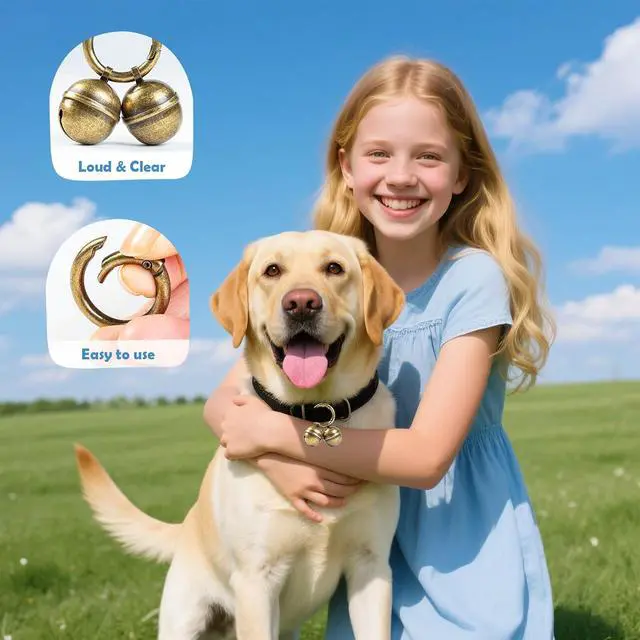 Alt view image 5 of 7 - Loud Dog Collar Bells, Durable Pet Bells Tracker for Large Dogs, 4 Copper ells and 2 Leather Button Strap for Outdoor Safety, Pet Tracking, Hiking, Walking