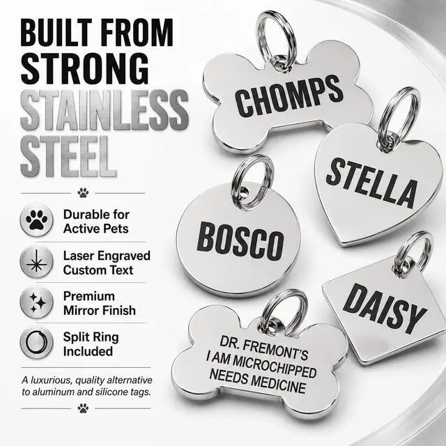 Alt view image 2 of 7 - Stainless Steel Pet ID Tag Front and Back Custom for Dog Cat Personalized