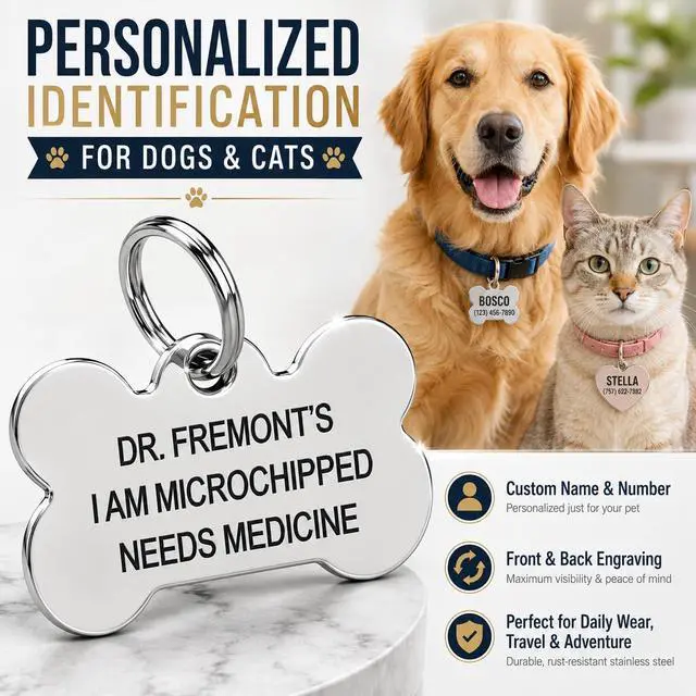 Alt view image 6 of 7 - Stainless Steel Pet ID Tag Front and Back Custom for Dog Cat Personalized